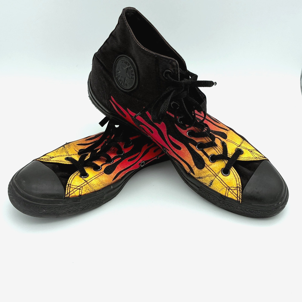 VTG Converse Chuck Taylor All Star Flames High Top Sneakers Mens 13 Black Logo